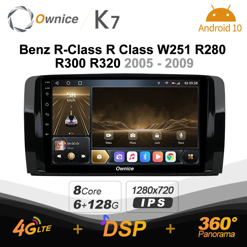 

Автомагнитола Ownice K7 6G + 128G для Mercedes Benz R-Class R Class W251 R280 R300 R320 android 10,0 BT 5,0 360 4G LTE 1280*720 SPDIF