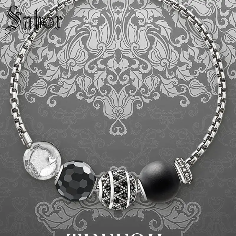 Женский браслет звеньевая цепь Черный Зигзаг K с серебряной цепочкой новинка 2020