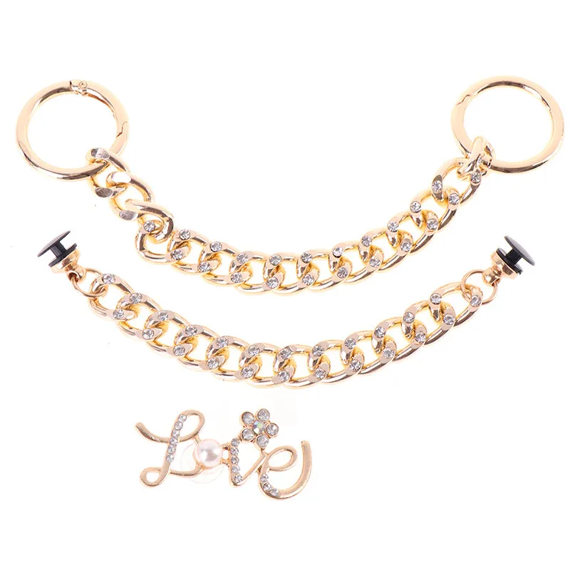 

1 шт. подвески для обуви с жемчугом в форме сердца, золотая цепочка для обуви, металлическое украшение, большой прозрачный пластиковый брасл...