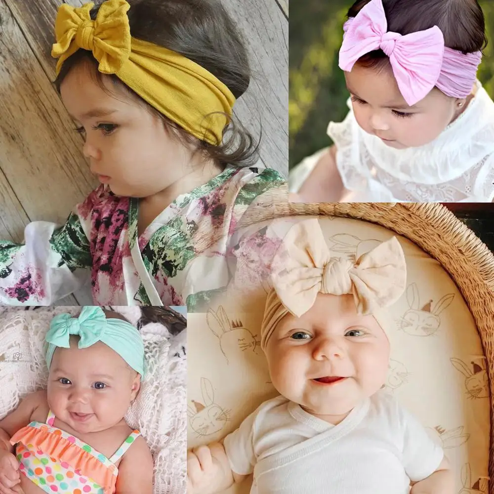 

20 Colors Baby Nylon Knotted Headbands Girls Big 4.5 inches Hair Bows Head Wraps Infants Toddlers Hairbands