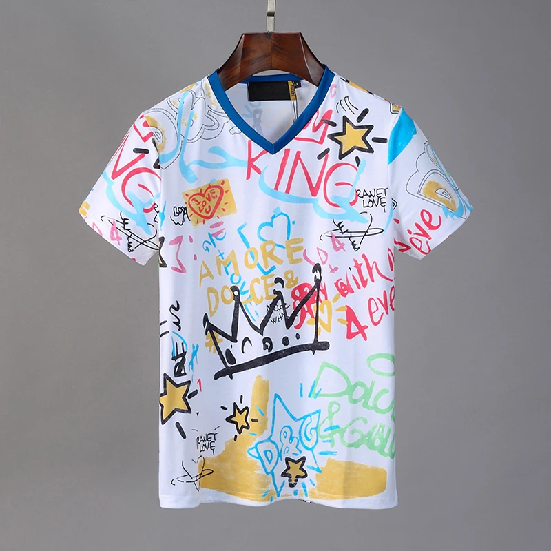 Футболка мужская с принтом граффити модная рубашка джентльмена буквенным