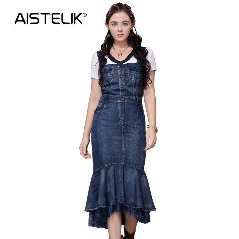 

Летнее платье AISTELIK 2020, новое облегающее джинсовое платье с подтяжками в стиле ретро, модное сексуальное красивое платье высокого качества