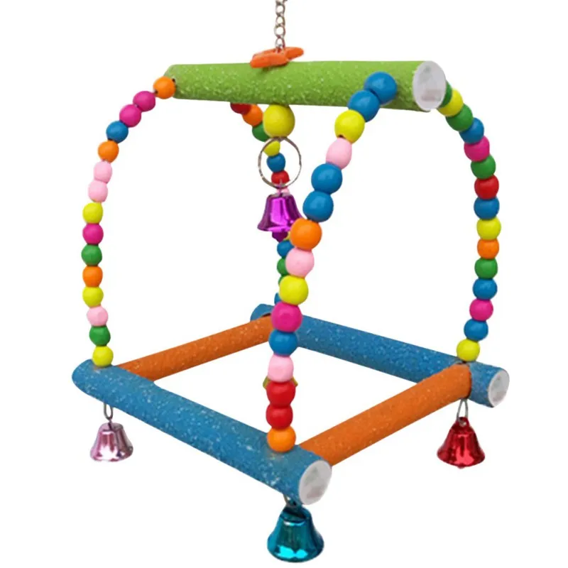 

Home Decor Accessories For Room Beautiful Fun Wooden Swing Bird Toy Bells For All Kinds of Parrots Birds Pet Toy Summer new