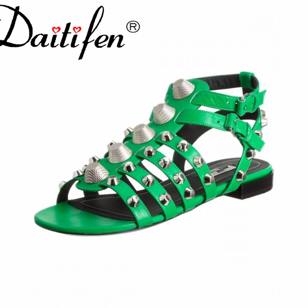 Сандалии женские с заклепками, роскошные брендовые босоножки на плоской подошве, вечерняя Классическая обувь, 43, лето 2022