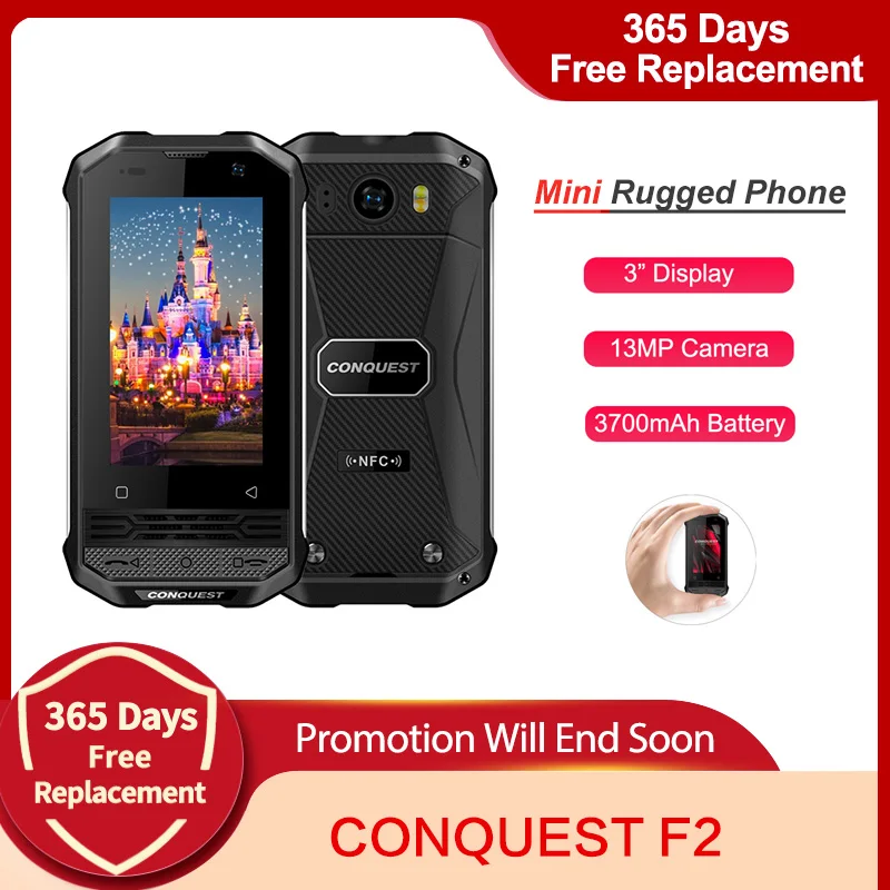 Смартфон CONQUEST Mini F2, прочный, влагозащита IP68, мобильный телефон, сканер отпечатка пальца, NFC, Android, 4G LTE, недорогие сотовые телефоны