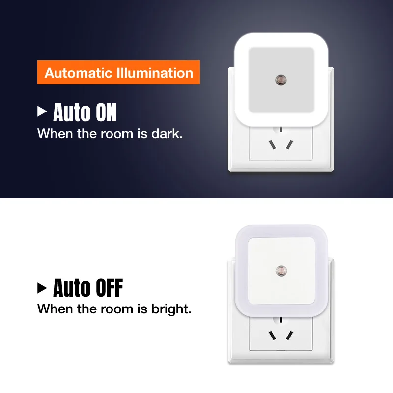 Nersury Light Sensor LED Night light квадратная лампа для детей 110 В 220 спальная мини-Умная Ночная