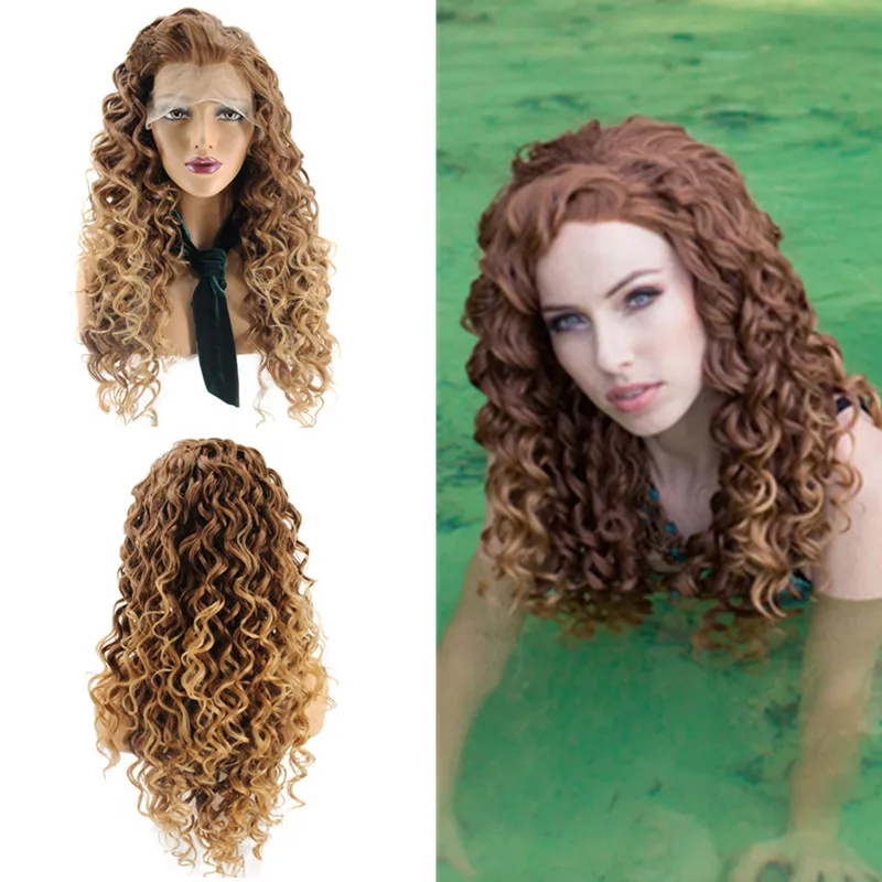 Ebingoo Hair cap+ высокотемпературное волокно натуральный длинный кудрявый платиновый блонд синтетический парик на кружеве с бесплатной частью