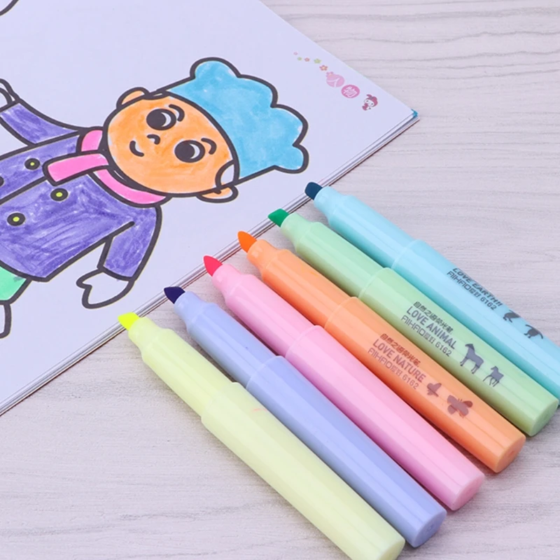 6 шт./компл. конфетных цветов хайлайтер блокнот мейкер ручки флуоресцентные линии