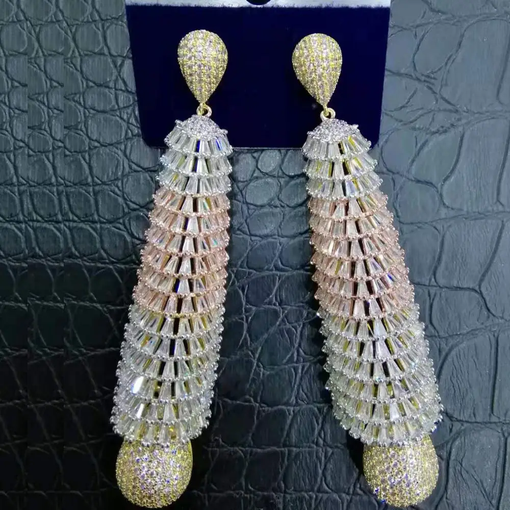 GODKI Роскошные Длинные серьги с огранкой в виде багета фианитами покрытые