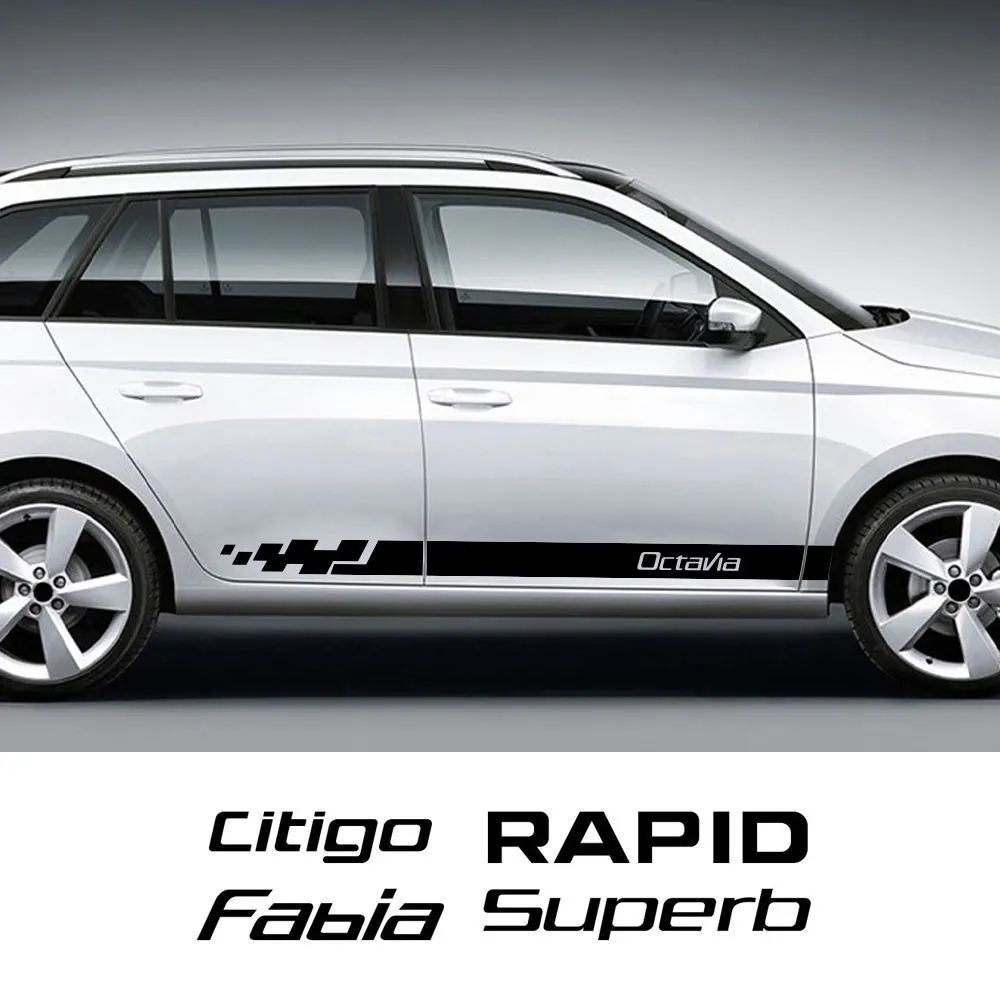 

2PCS Car Door Side Stickers Decal For Skoda Octavia Fabia Rapid Karoq Kodiaq Scala Superb Kamiq Citigo Roomster Auto Accessories