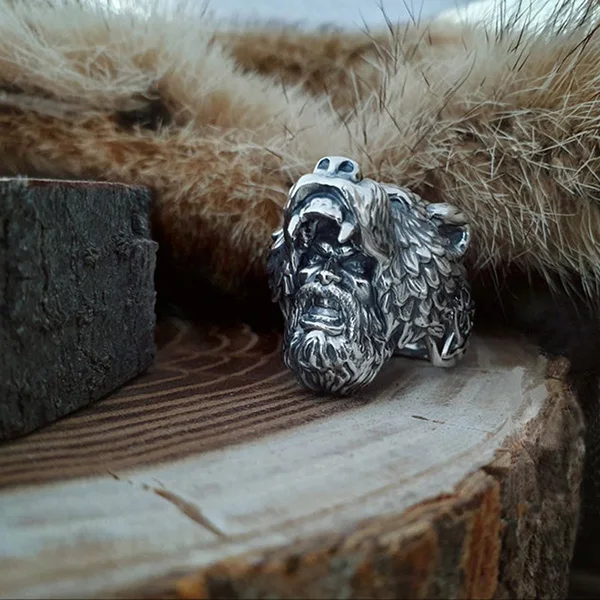 

Retro Vikings Punk Style Men Ring Silver Color Viking Bear Warrior Rock Ring for Men Riding Motorcycle Nordic Jewelry Wholesale