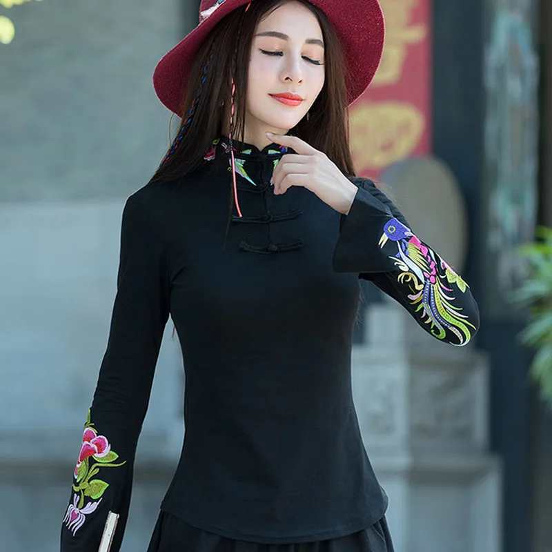 Женская Винтажная футболка с китайской вышивкой летний топ женская женский