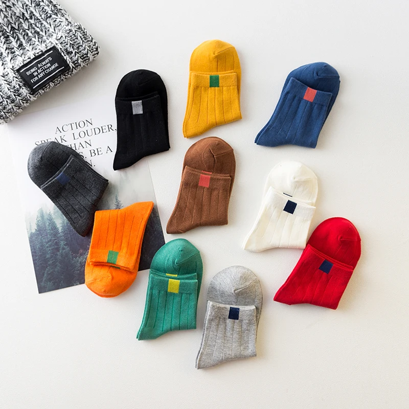 5 пар/лот зимние женские хлопковые носки с этикетками модные теплые Повседневные