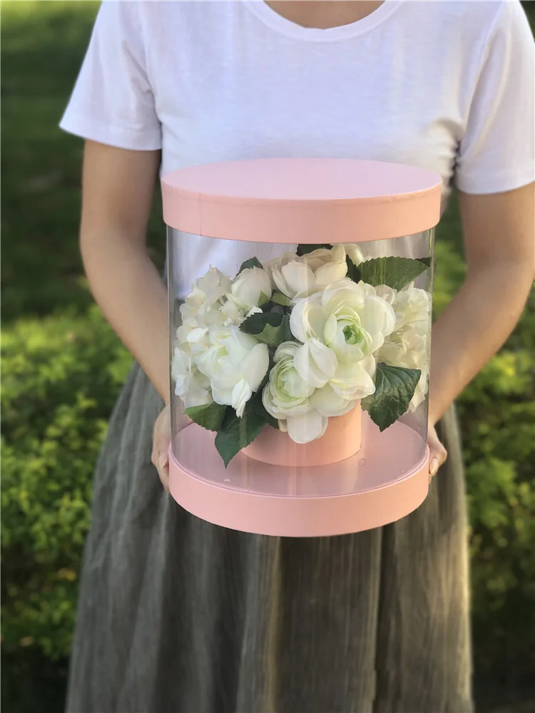 New Box Gift box PVC window round folding flower gift Round party wedding decoration 2pcs11$off | Дом и сад