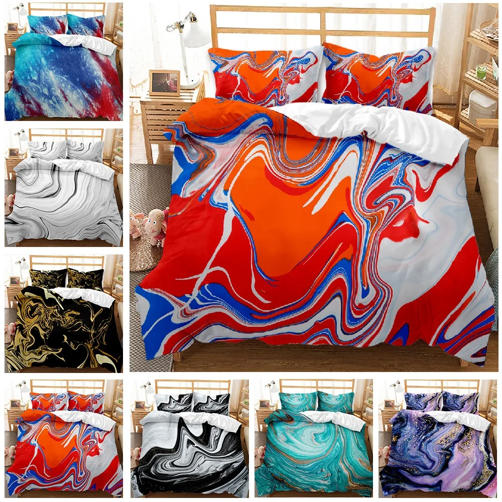 

HD Digital Print Colored marble Bedding Sets Duvet Cover+ Pillowcase 2/3pcs bed set US/AU/EU size Customized Duvet Cover