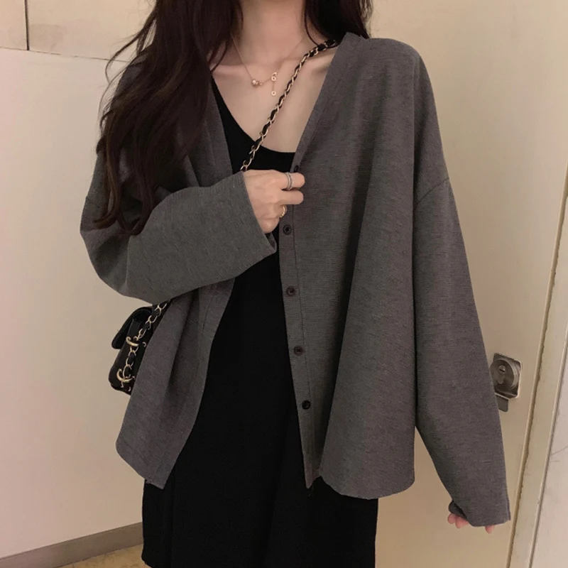 

2020 Early Autumn Thin Knit Cardigan Women's Korean Fashion Loose and Thin Sweater Coat Lazy Style