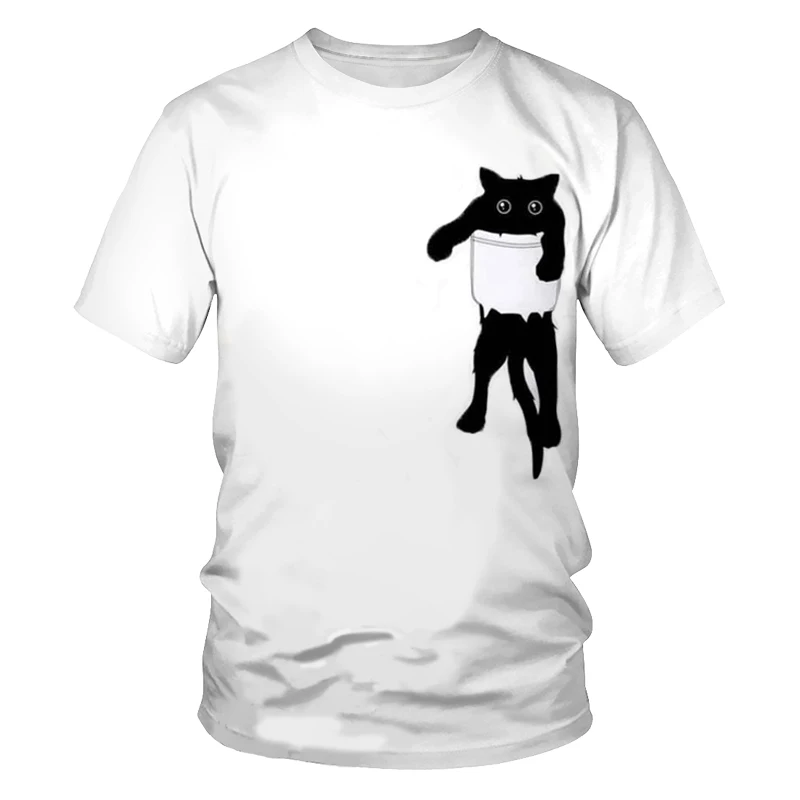 

Summer POP, OP, Rocaille style clothing men's and women's fashion T-shirts, loose and breathable oversized, 3D printing cute cat