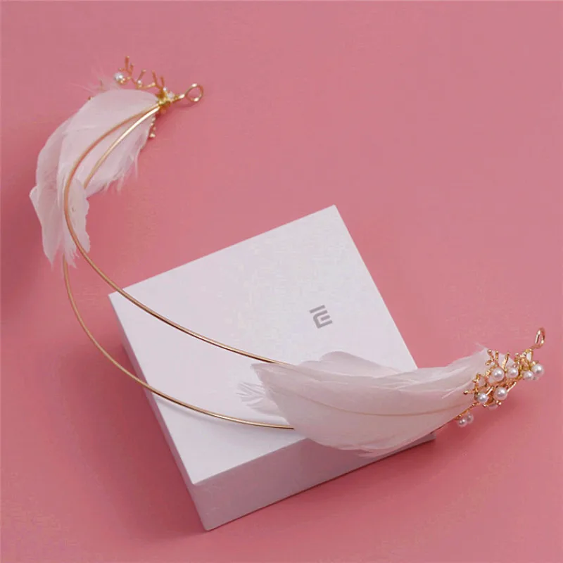 Свадебный головной убор с перьями позолоченная ветка обруч для вечерние