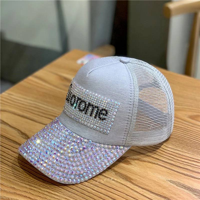 

2021 Fashion Rhinestones Luxury Pearl Sequins Baseball Cap Women Summer Cotton Hat Snapback Hip Hop Hat Gorras Casquette Bones