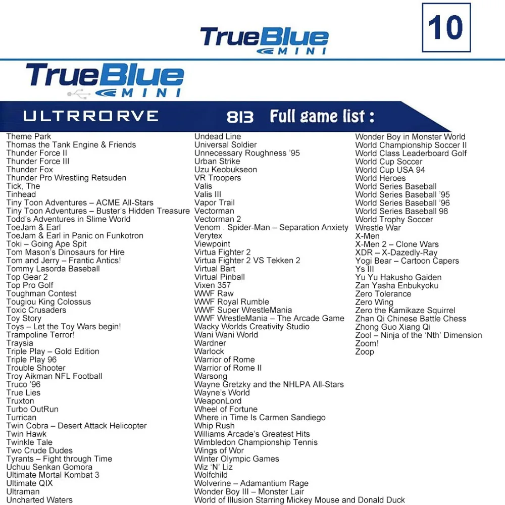 

New Arrival 813 Games True Blue Mini Ultradrive Pack for Genesis / for MegaDrive Mini 2-player Games