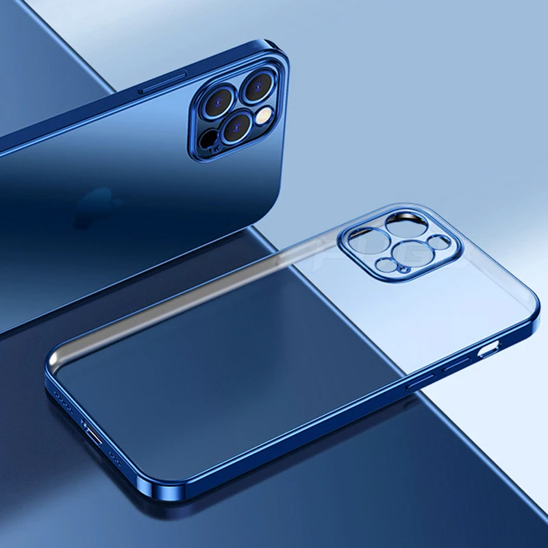 

Luxury Clear Plating Square Frame Soft Silicone Case For iPhone 11 12 Pro Max Mini X XS XR SE 2020 7 8 Plus HD Transparent Cover