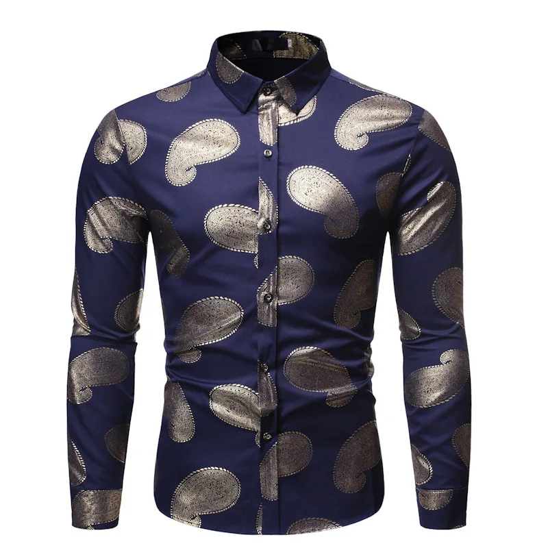 Мужская приталенная рубашка с принтом пейсли белая брендовая Классическая под