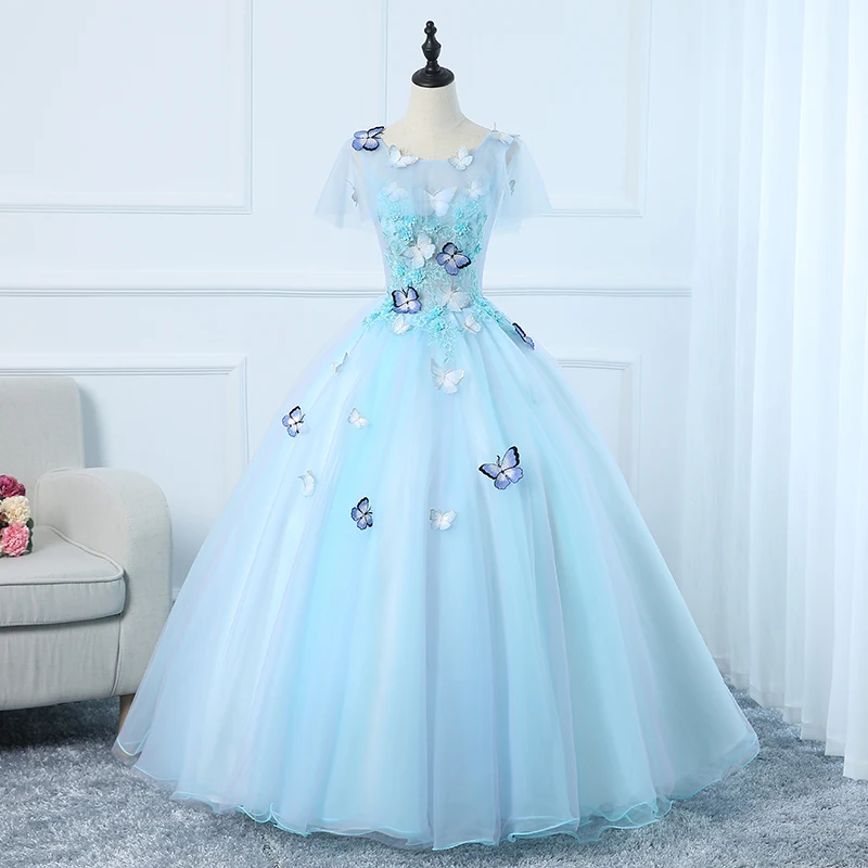 

Party Dress 2021 New Short Sleeve Butterfly Embroidery Prom Dress Sweet Lace Up Back Ball Gown Quinceanera Dresses Plus Size