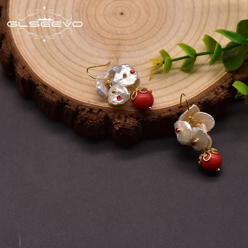 GLSEEVO ручной работы натуральный пресноводный жемчуг красный камень длинные