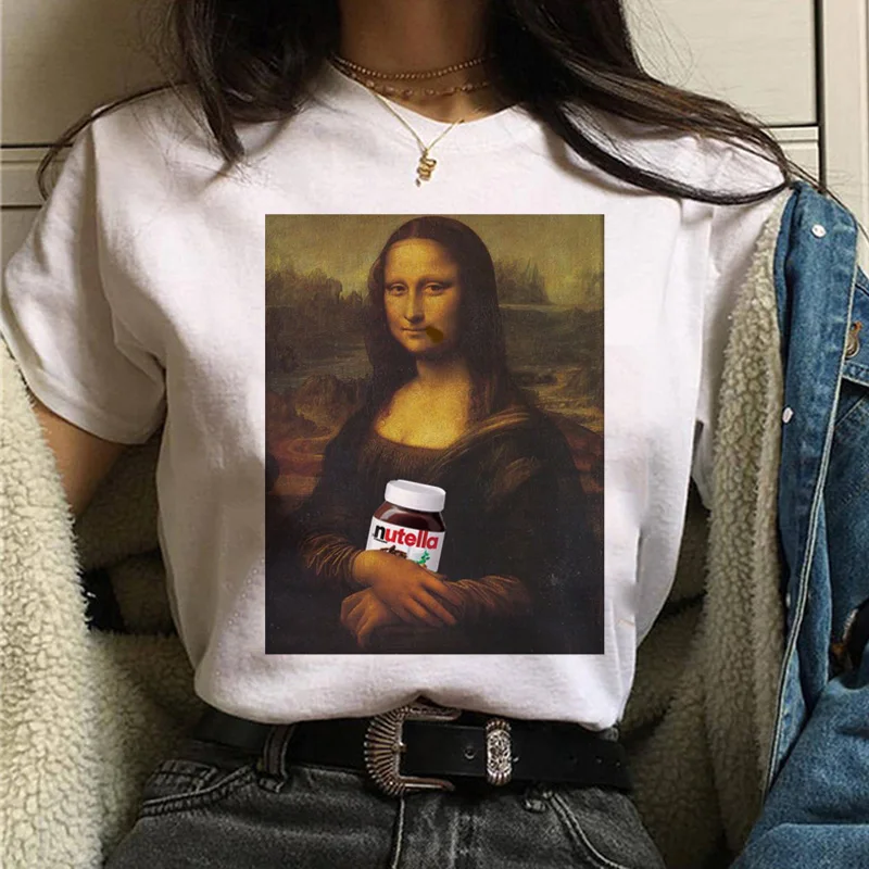 Mona lisa Футболка Harajuku Женская 90s забавная Винтажная Футболка Ullzang с графическим рисунком футболка корейский стиль футболки женские эстетические - Цвет: 492