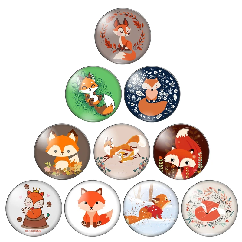 Симпатичные Мультяшные животные Лиса 12 мм/18 мм/20 мм/25 мм круглые фото стекло