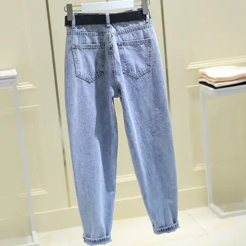 Woman Jeans Pants Light-Colored Jeans Women's Spring And Autumn Loose High Waist Cropped Tappered Pantalones Vaqueros Mujer