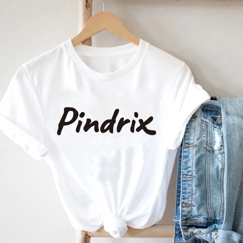 

Vogue Basics Black Letter Pindrix Women T-Shirt Girl Alphabet Combination Large Size Short Sleeve Casual Korean Style Tops