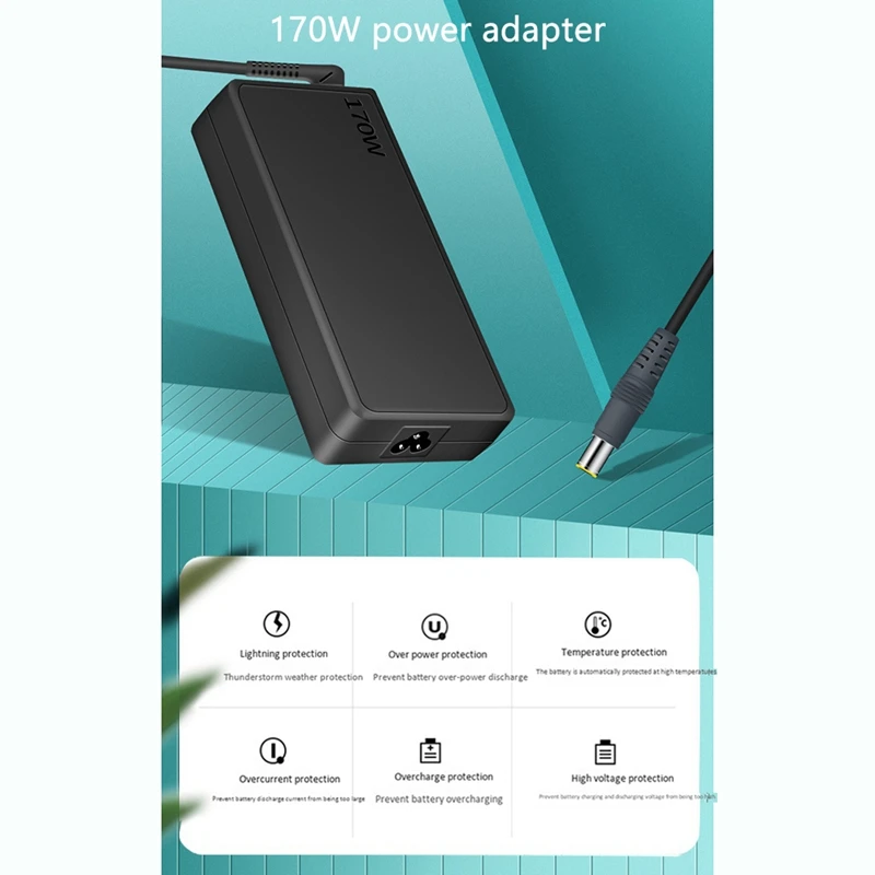 

170W 20V/8.5A Power Adapter Round Mouth with Pin 7.9x6.0mm 2.7M Laptop Charger for Lenovo Y410P Y560 Y510P(US Plug)