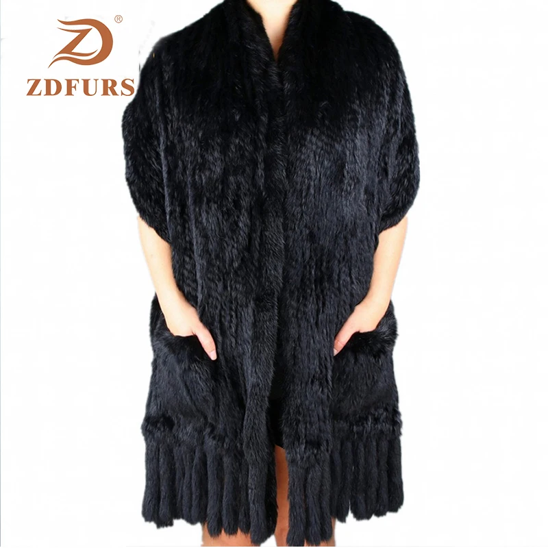 ZDFURS* роскошный женский настоящий вязаный кроличий мех шарфы с кисточками женские пашмины шарфы осень зима женские меховые шали