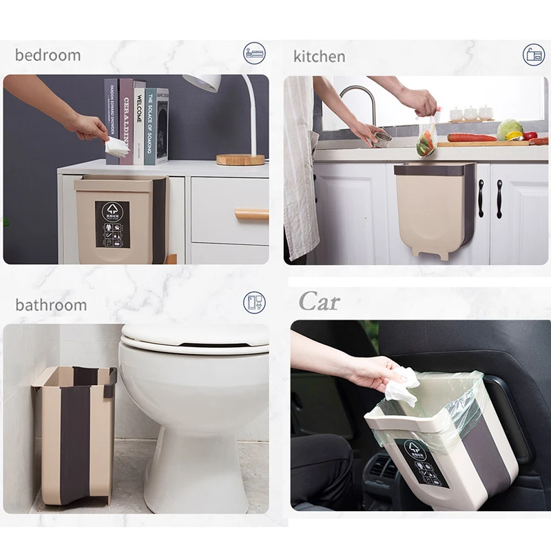 

Large Thick Trash Can Plastic Wall Hanging Square Push Lid Trash Can Household Cleaning Tool Multifunctional Kitchen Storage Bag