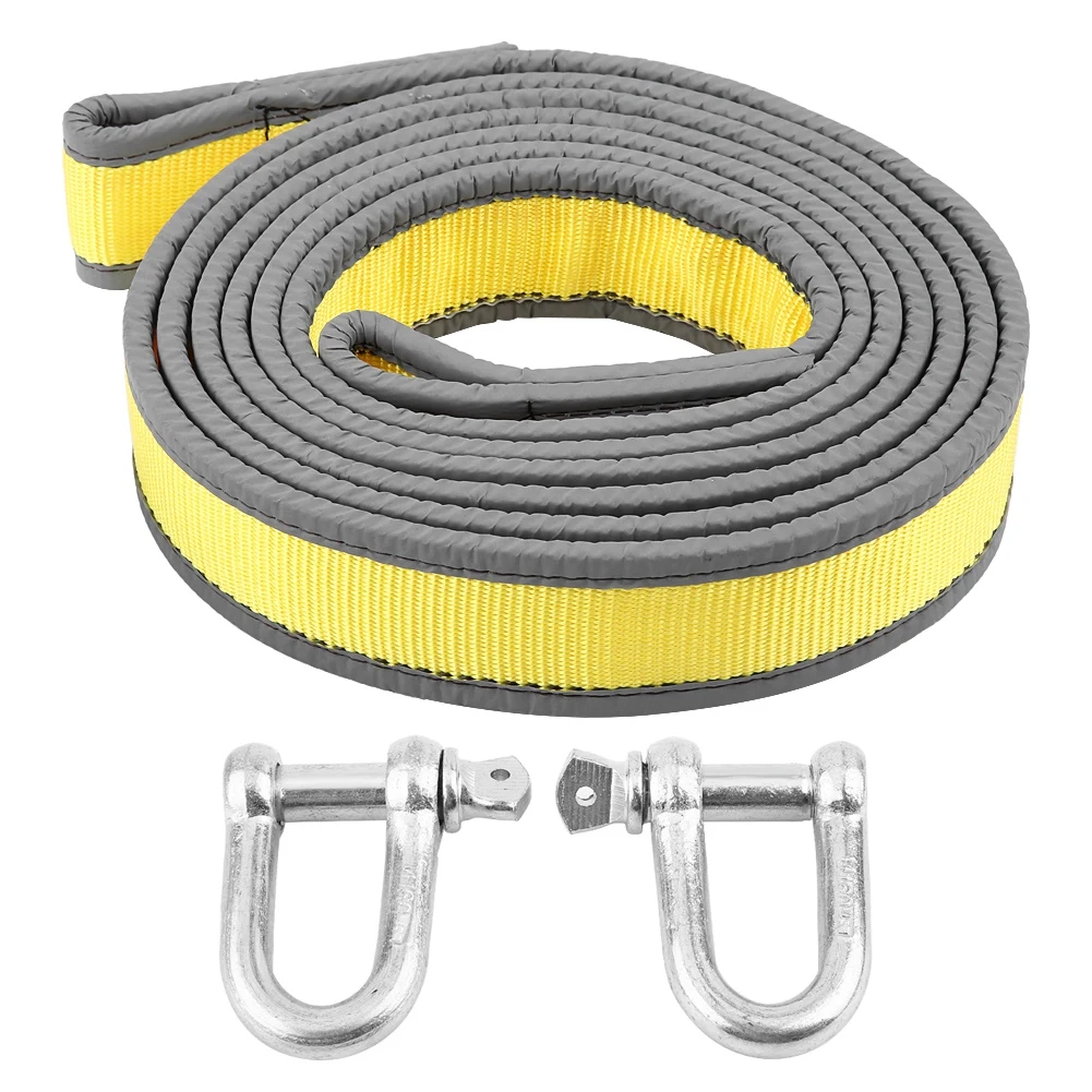 

Car Trailer Towing Rope Recovery Tow Strap 8 Tons 4 Meters with U-shape Hooks Light Reflection