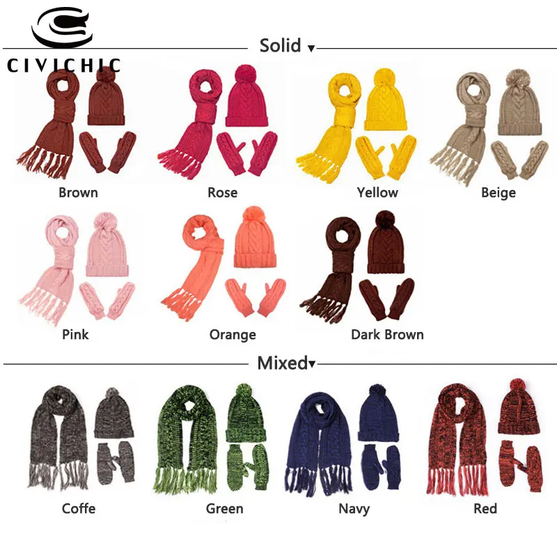 Шикарный женский вязаный шарф шапка перчатки флисовый Бархатный комплект из 3