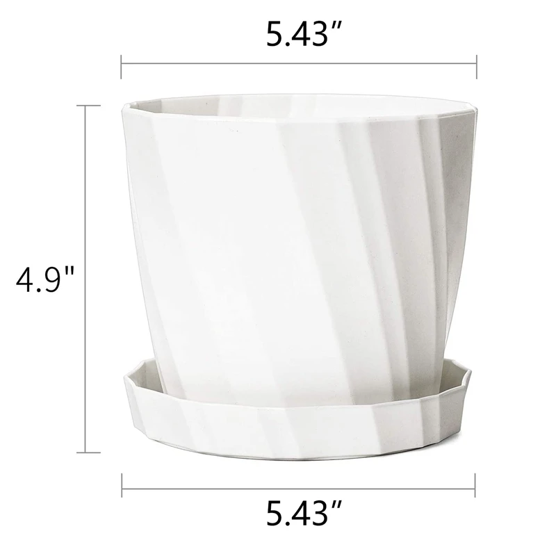 

5PCS 5.4 Inch Plastic Planters Plant Pots Modern Decorative Gardening Pot with Drainage Hole and Tray for Succulents