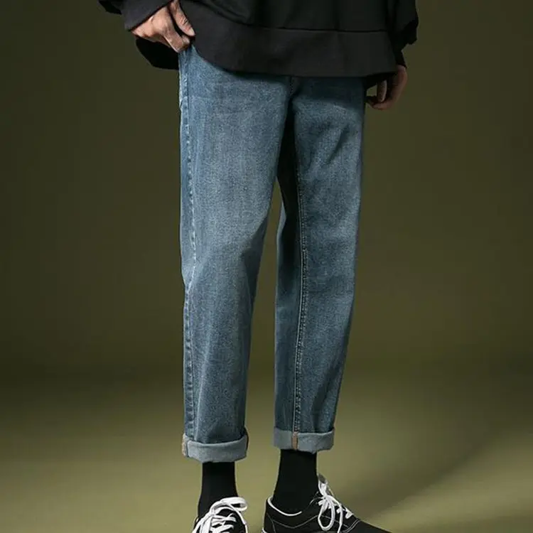 

Fall Jeans straight-tube loose plus cashmere casual pants trend Slim nine-foot pants
