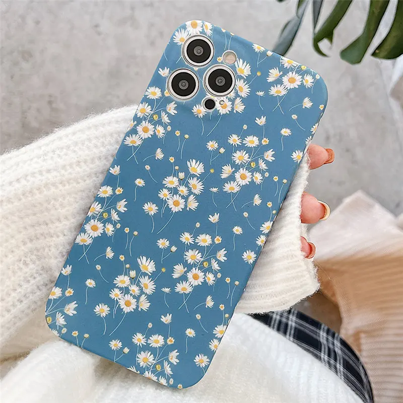

RYWER Daisy Flowers Phone Case For iphone 11 Pro 13 12 Pro Max XR X XS Max 7 8 Plus 12 Mini SE 2020 Floral Soft Silicone Cover