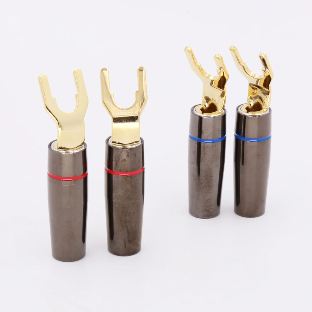 

4PCS SY1527 HI-End Pure copper 24K Gold Plated Spade Plug HIFI Fork Plug Screw Locking Spade Connector