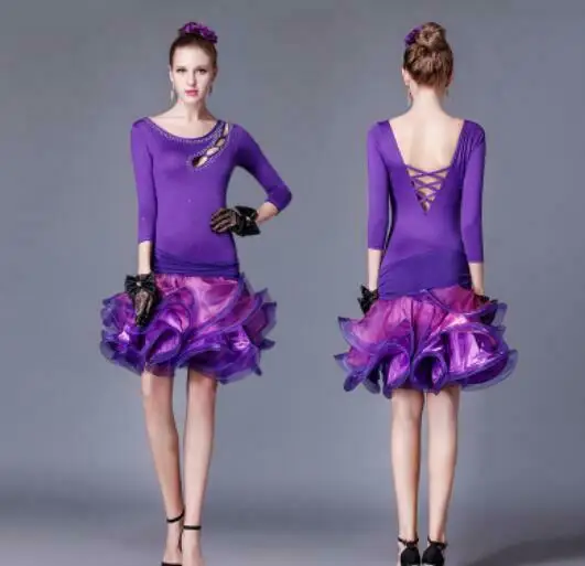

One shoulder Latin Dance Dress Salsa Tango Ballroom Competition Dress Costume New 2021