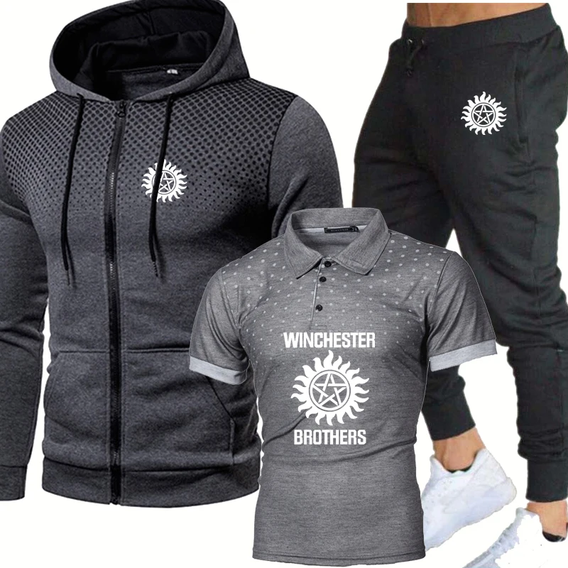 

Supernatural Men's suits Winchester Bros Printed jackets Cotton Casual Men's sweatshirt+T-shirt+sports pants 3-piece set