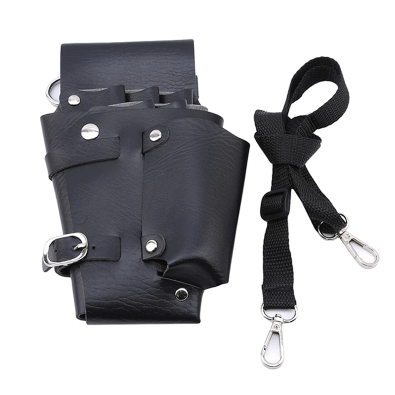 

Professional Leather Rivet Clips Bag Hairdressing Barber Scissor Holster Pouch Holder Case with Waist Shoulder Belt Black PU