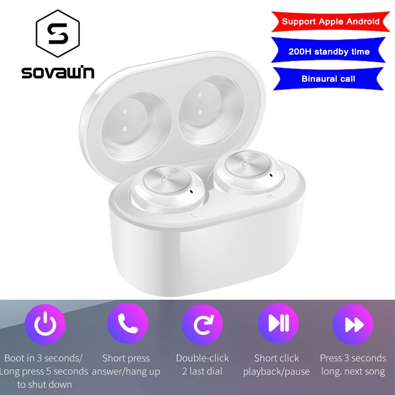 Оригинальные беспроводные Bluetooth-наушники Sovawin V5.0 с сенсорным управлением TWS