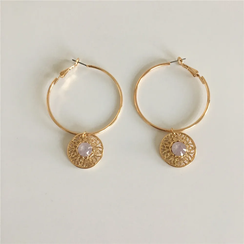 Повседневные золотые Цвет покрытие большие серьги кольца камень очарование для