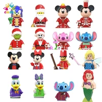 disney blocks mermaid mini action figures building blocks mickey minnie bricks kids toys for girls christmas gifts