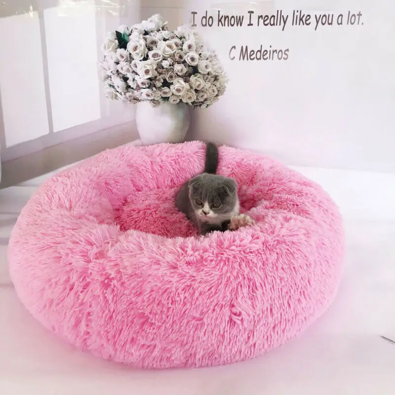 Solid Color Pet Dog Cat Calming Bed Round Nest Warm Soft Plush Comfortable for Sleeping Beds Mats | Дом и сад