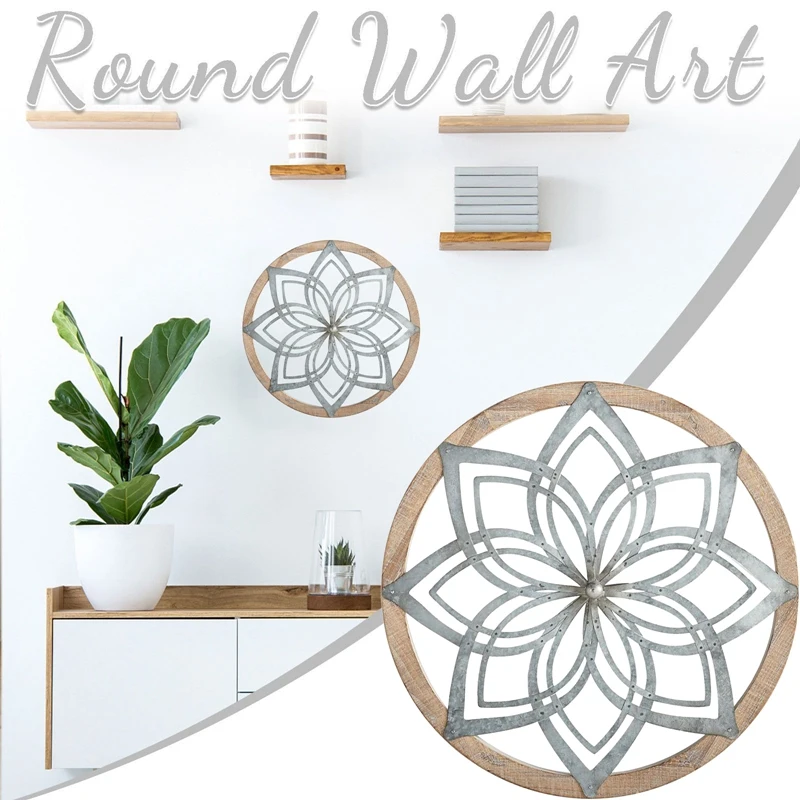 

Деревенский круглый декоративный Большой Настенный декор 15,75 дюйма с деревянной рамой для гостиной, спальни, кухни, прихожей, Декор