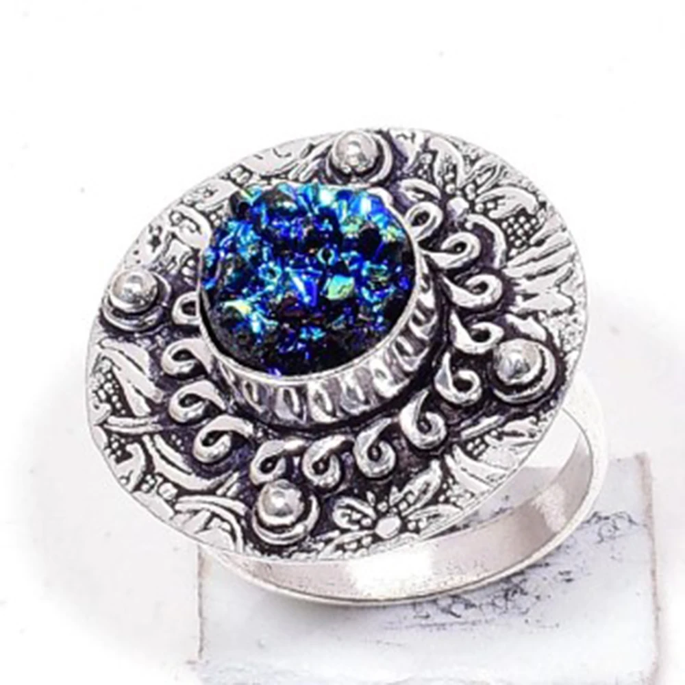 

Genuine Titanium Druzy Ring Silver Overlay over Copper, USA Size : 8.75 , R6933